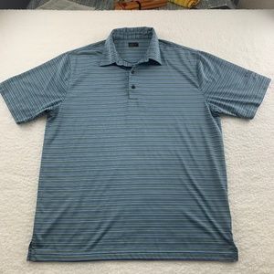 Greg Norman Men's Golf Green Polo Shirt  White with Blue Stripes XL